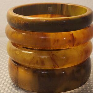 "Bakelite Bangle Lot of 4 — Amber, Butterscotch & Marble Tones, 2.5in"D